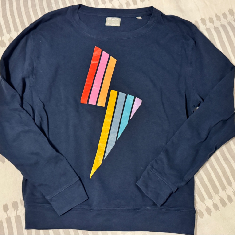 Navy Sweatshirt with Colorful Lightning Bolt